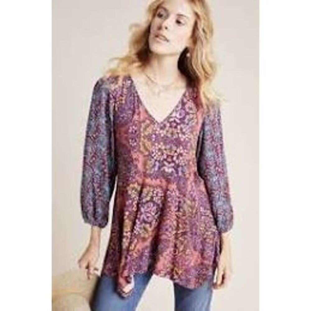 Anthropologie Maeve Mariella Boho Print Tunic Top Size Small
